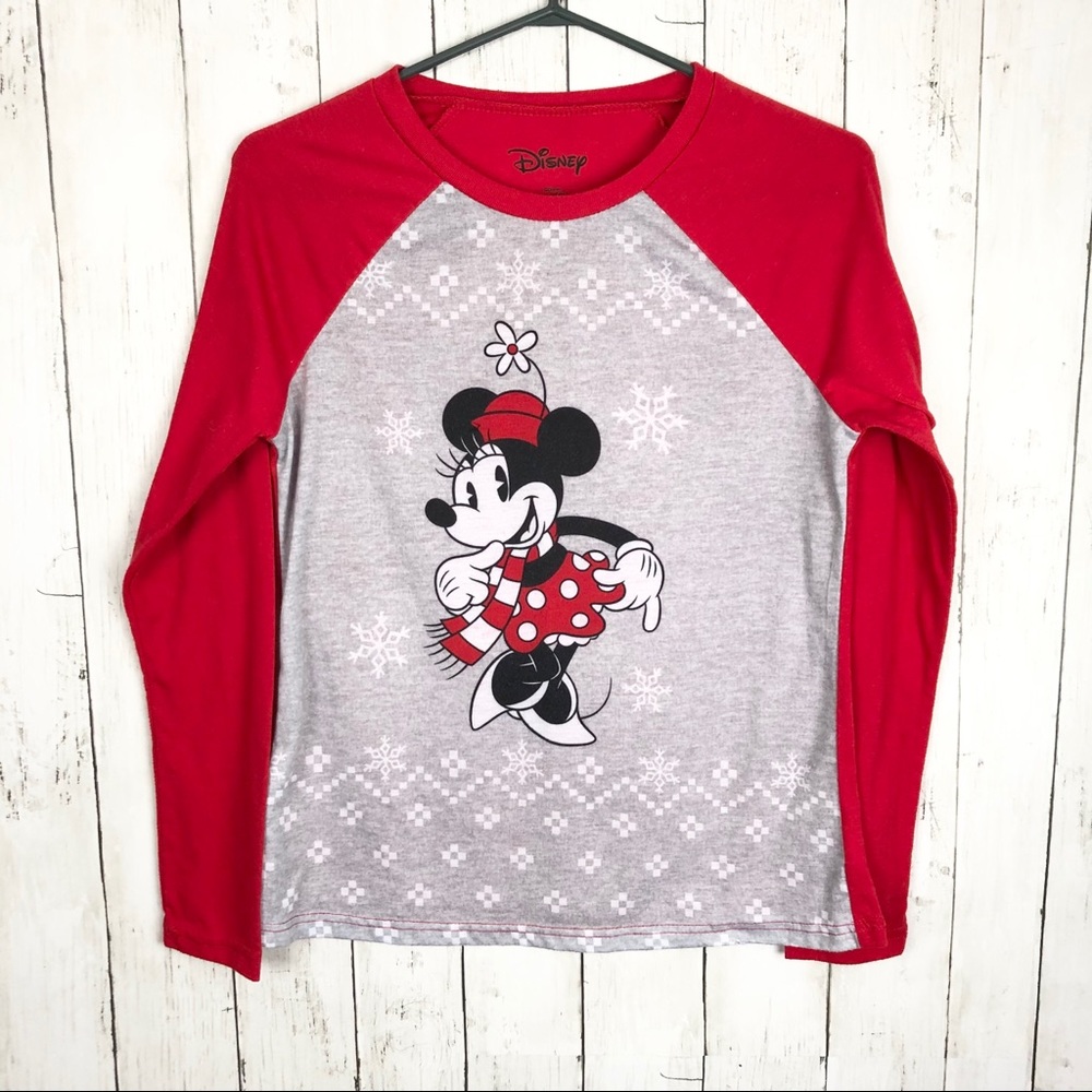 Disney Minnie Mouse Red Snowflake Raglan Shirt XS